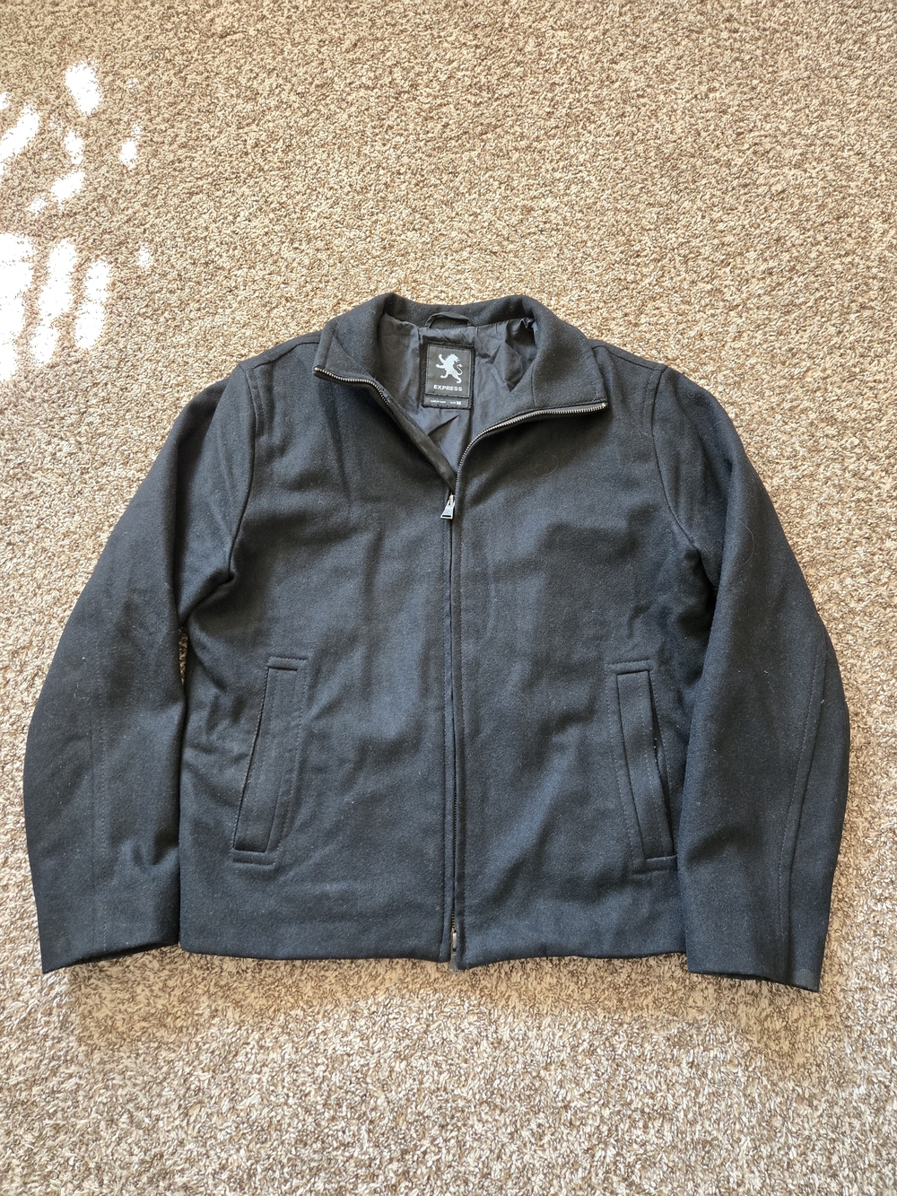 Express Men's Black Zip-Up Medium Wool Coat